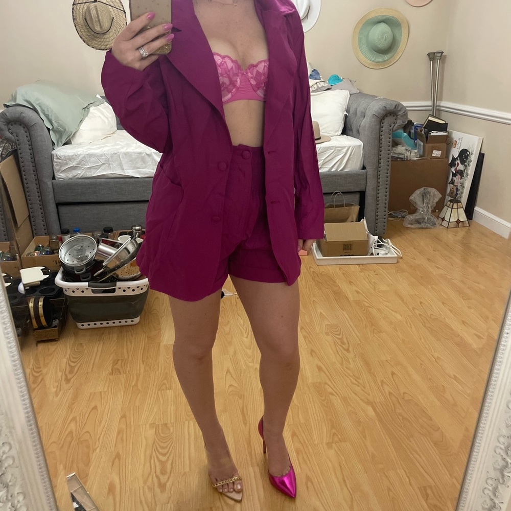 Pink blazer & shorts set. High waisted size XS fits like a 2